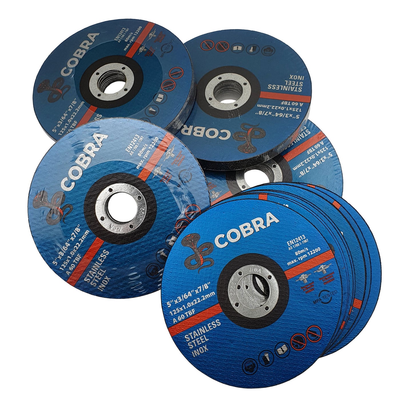 COBRA 5" x 1mm Cutting Disc - INOX Steel Cut-Off Wheel 125mm, 10 Pack