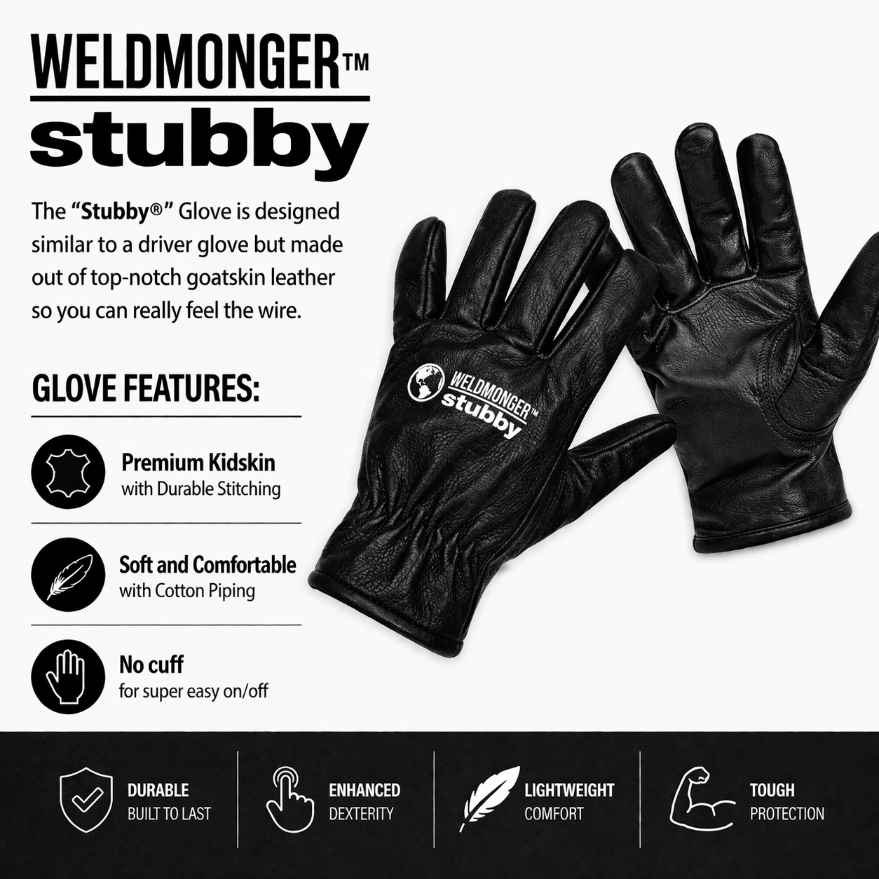 Weldmonger® Stubby TIG Welding Gloves, Black