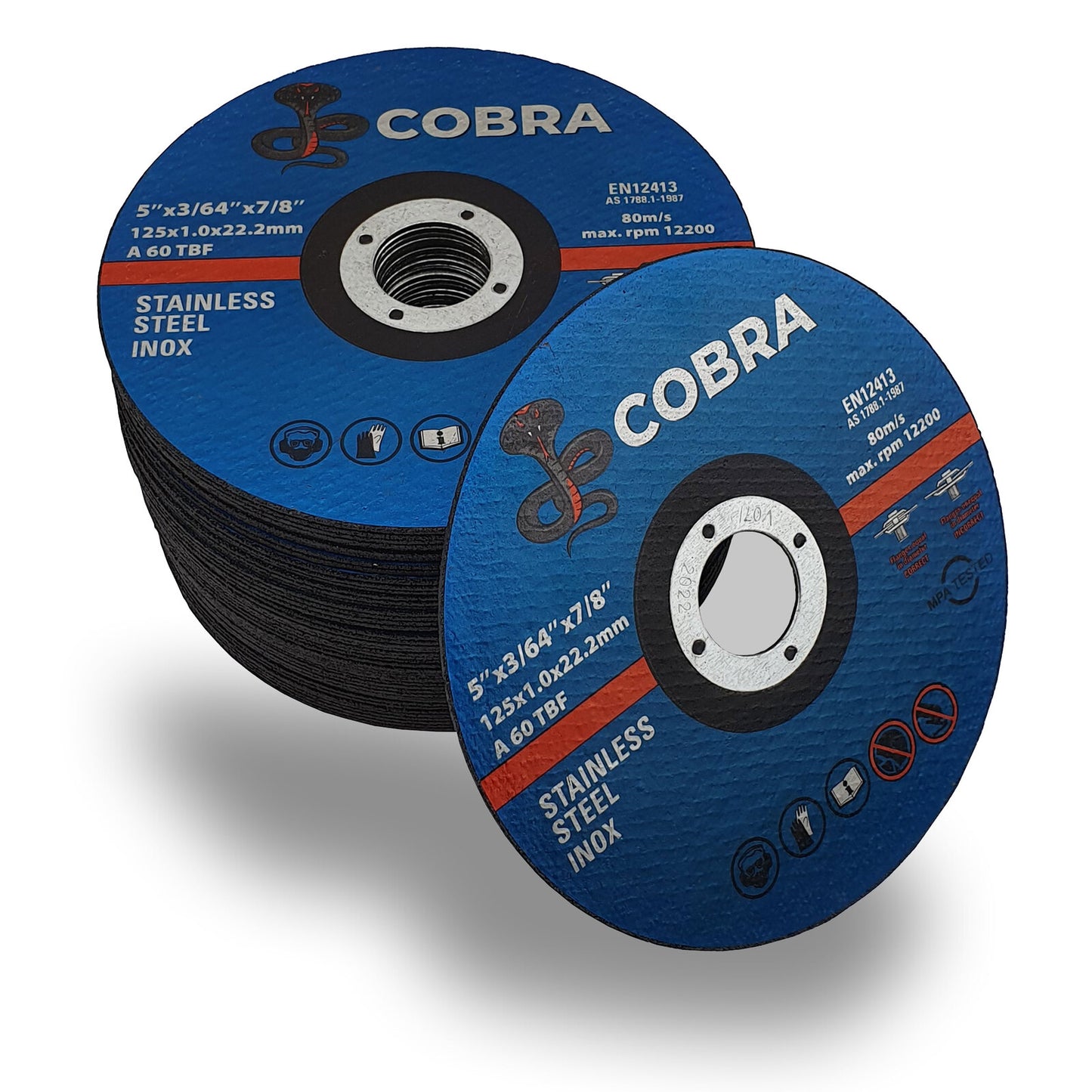COBRA 5" x 1mm Cutting Disc - INOX Steel Cut-Off Wheel 125mm, 10 Pack